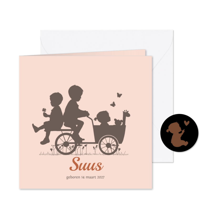 Geboortekaartje bakfiets met kinderen - Kaartimpressie