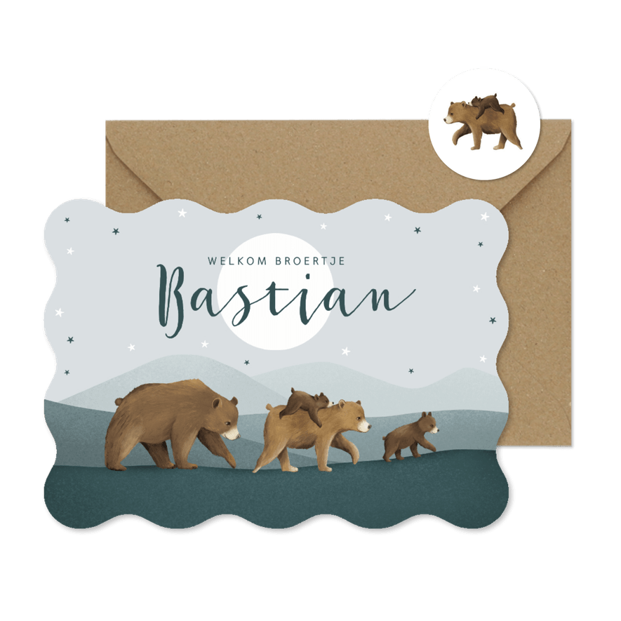 Geboortekaartje beren familie broertje schattig dieren maan - Kaartimpressie
