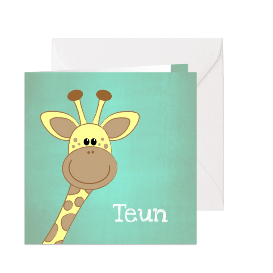 Geboortekaartje blauw groen met een lief girafje - Kaartimpressie