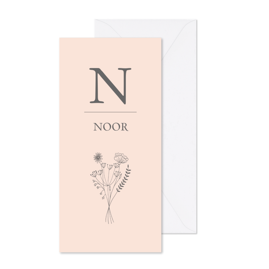 Geboortekaartje bloemen letter meisje - Kaartimpressie