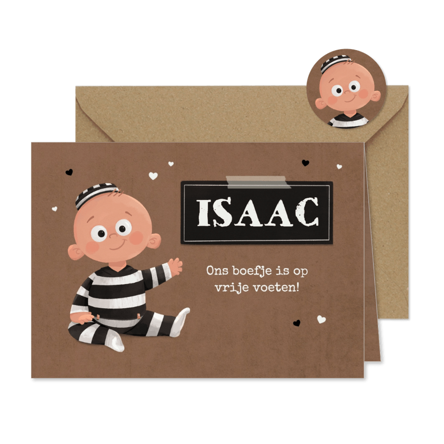 Geboortekaartje boef baby zwart wit kraft hartjes bruin - Kaartimpressie