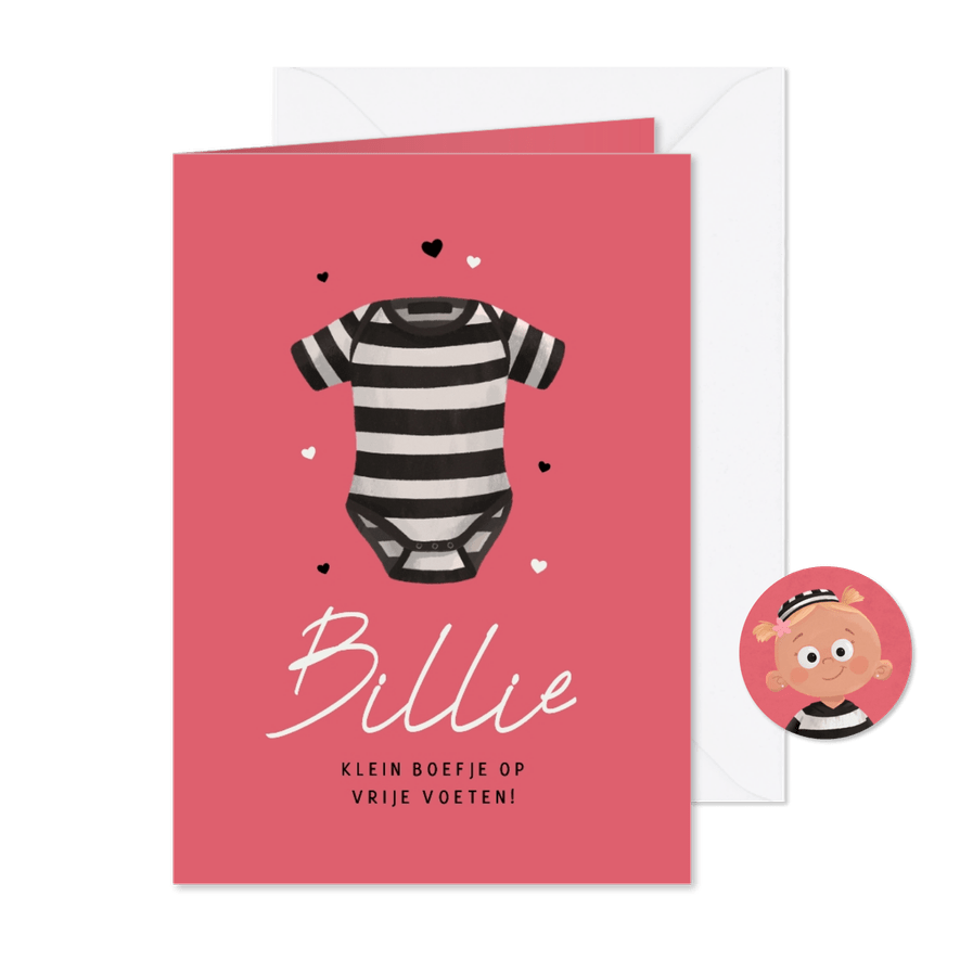 Geboortekaartje boefje rompertje meisje baby roze hartjes - Kaartimpressie