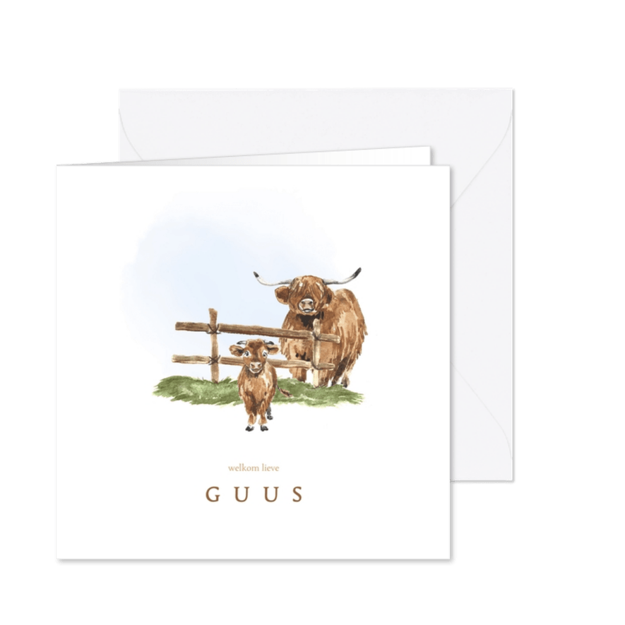 Geboortekaartje boerderij met een koe met kleintje - Kaartimpressie