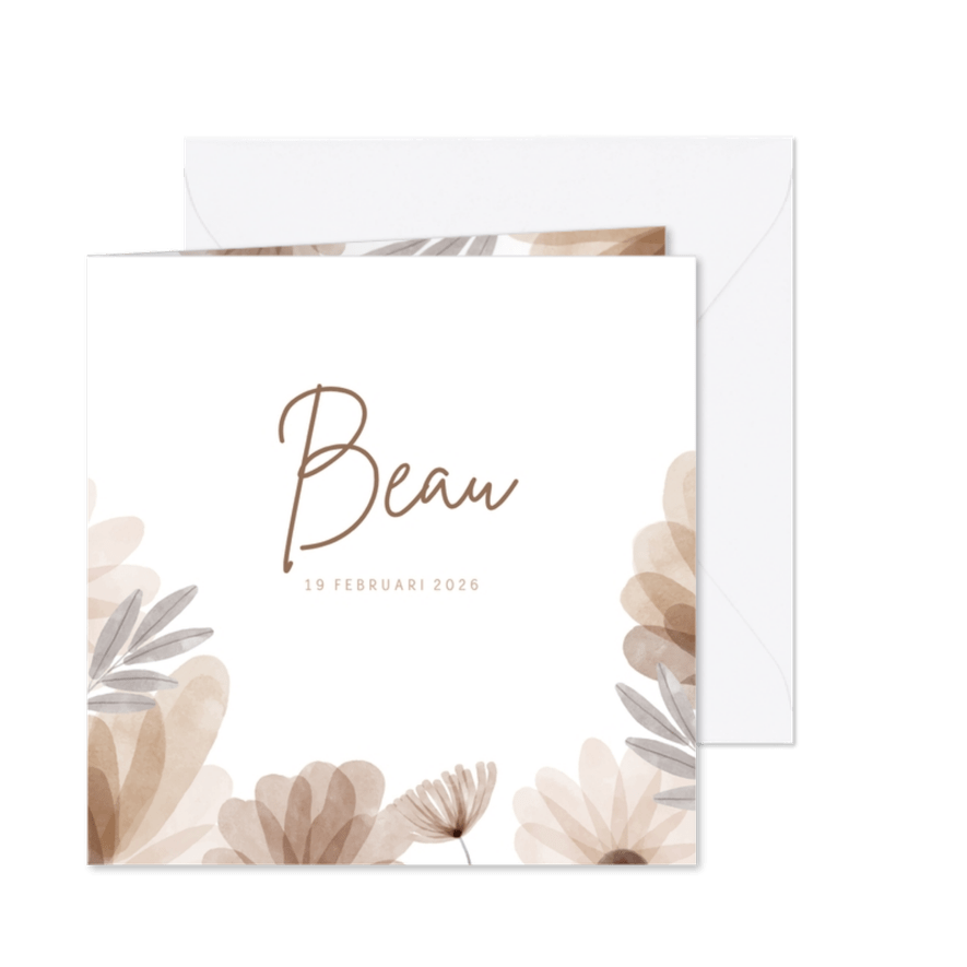 Geboortekaartje bohemian bloemen - Kaartimpressie