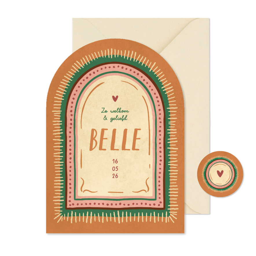 Geboortekaartje bohemian boogkaart zomer trend - Kaartimpressie