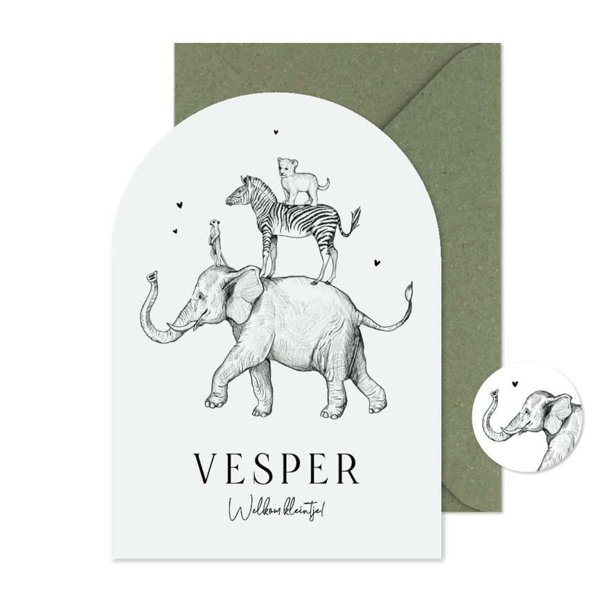 Geboortekaartje boogkaart stijlvol jungle dieren leeuw - Kaartimpressie