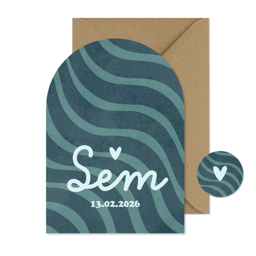 Geboortekaartje boogvorm wave gestreept stoer modern - Kaartimpressie