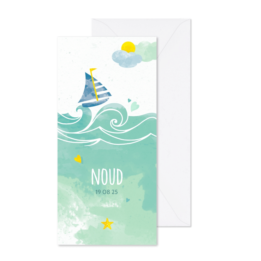Geboortekaartje boot op golven - Kaartimpressie