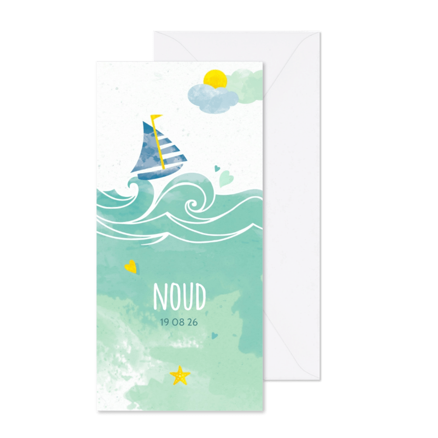 Geboortekaartje boot op golven - Kaartimpressie