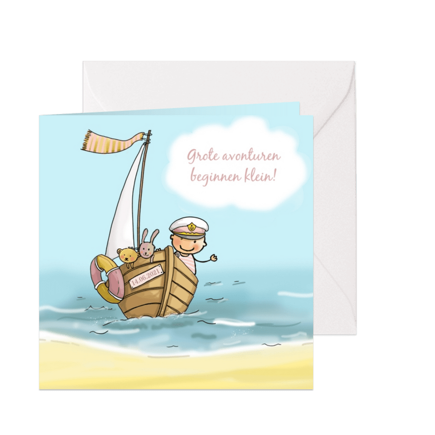 Geboortekaartje bootje met meisje - Kaartimpressie