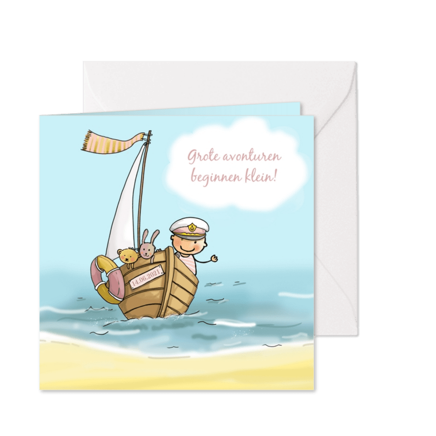 Geboortekaartje bootje met meisje - Kaartimpressie