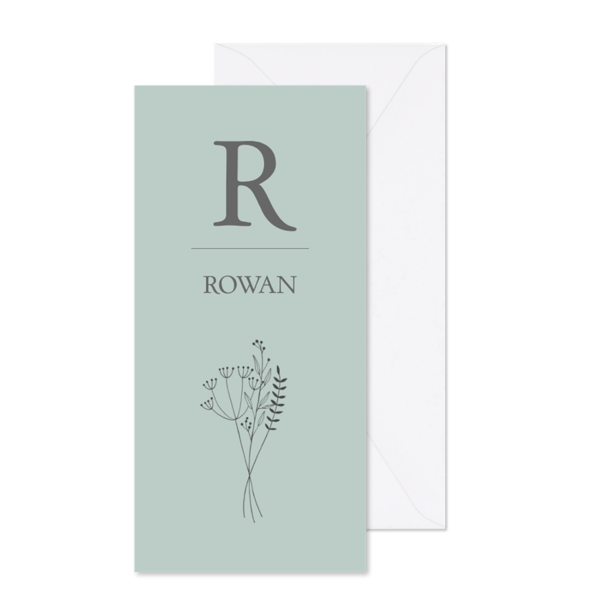 Geboortekaartje botanical illustratie letter jongen - Kaartimpressie