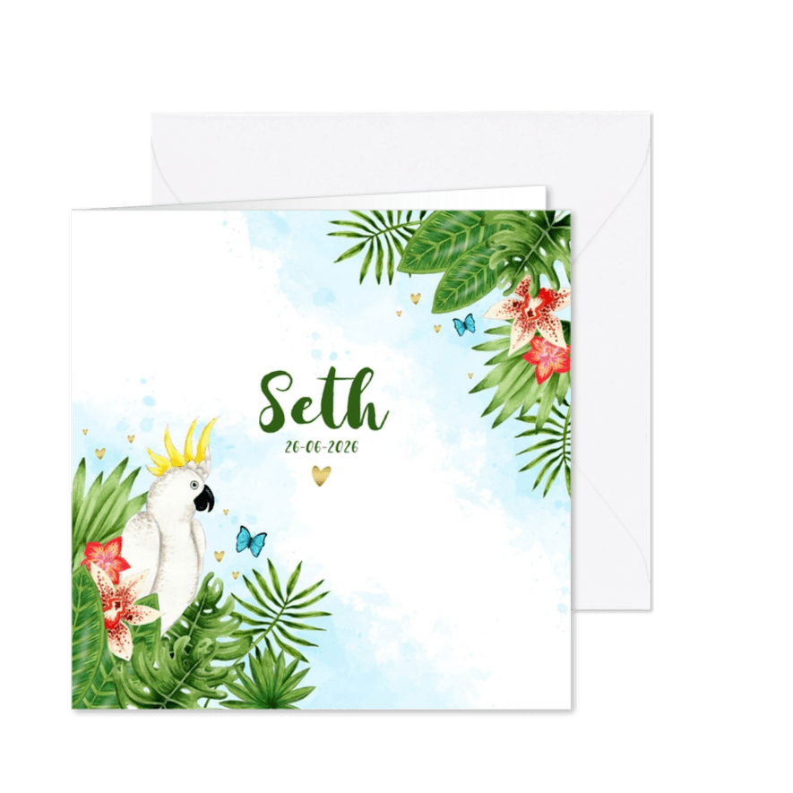 Geboortekaartje botanical jungle hartjes jongen - Kaartimpressie