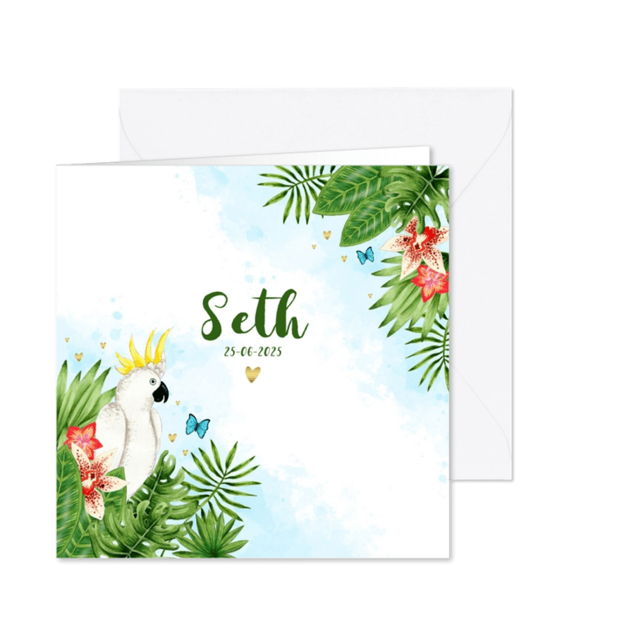 Geboortekaartje botanical jungle hartjes jongen - Kaartimpressie