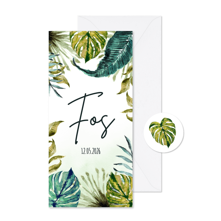 Geboortekaartje botanische bladeren watercolour - Kaartimpressie