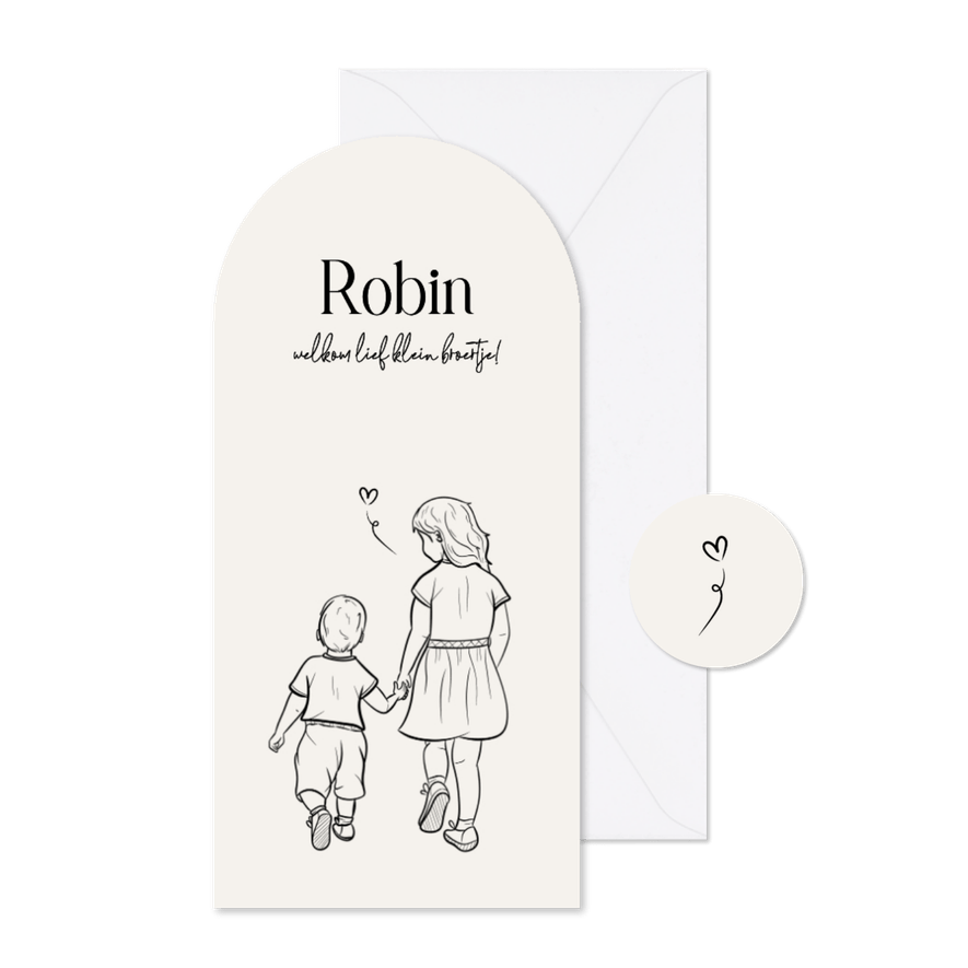 Geboortekaartje broertje boog met lijn illustratie zwart wit - Kaartimpressie
