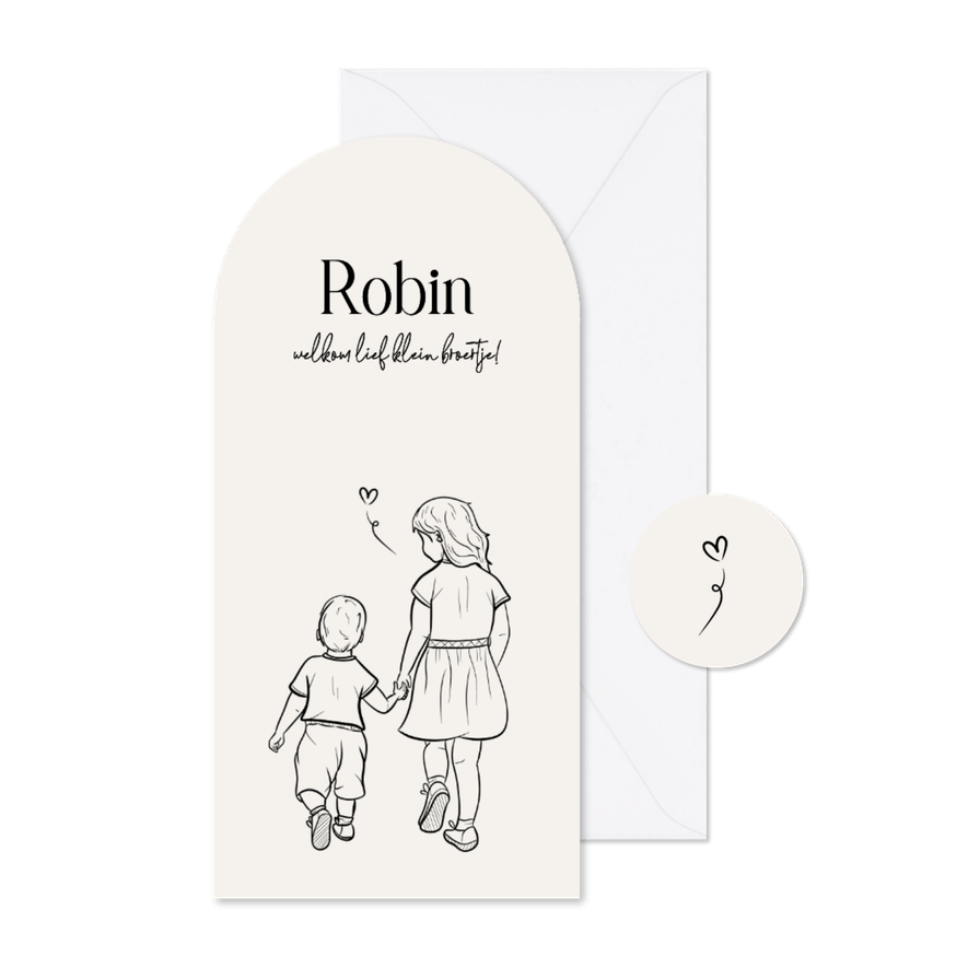 Geboortekaartje broertje boog met lijn illustratie zwart wit - Kaartimpressie