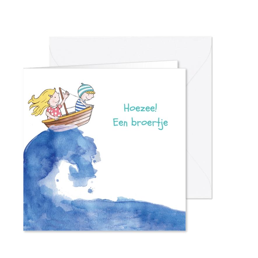 Geboortekaartje broertje illustratie bootje op zee blond - Kaartimpressie