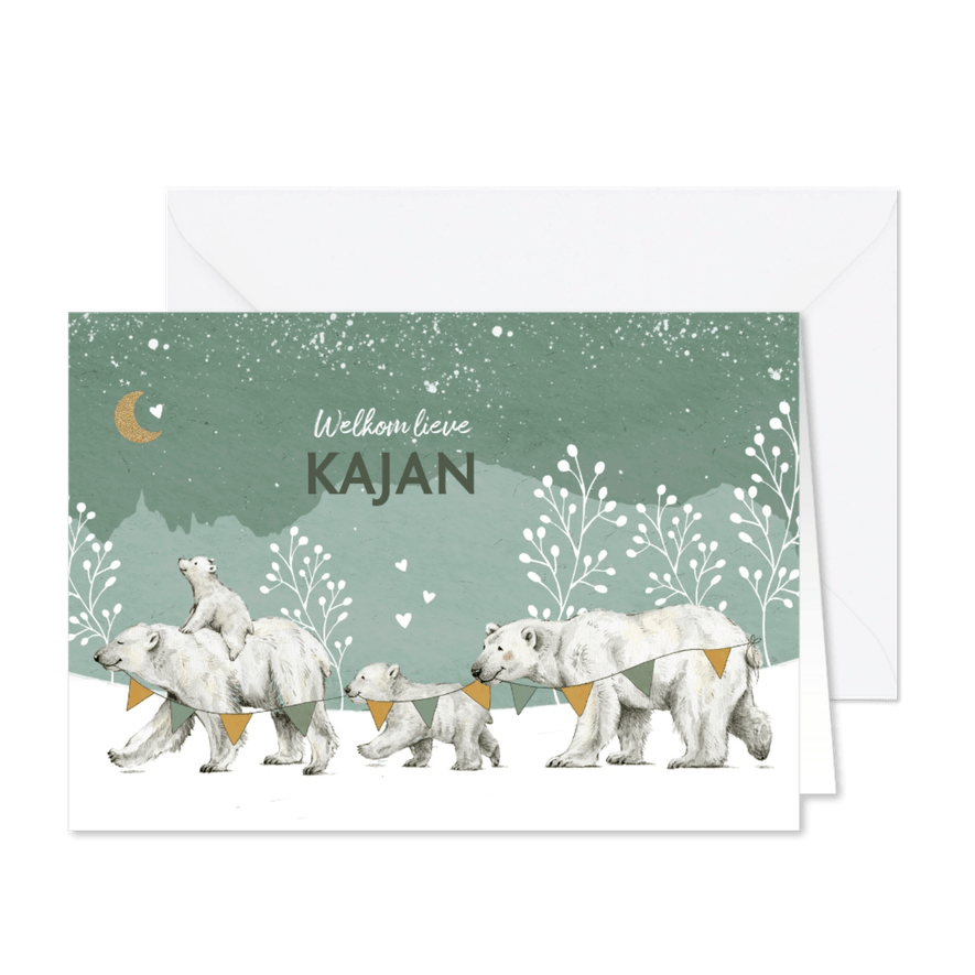 Geboortekaartje broertje of zusje met ijsberen familie - Kaartimpressie