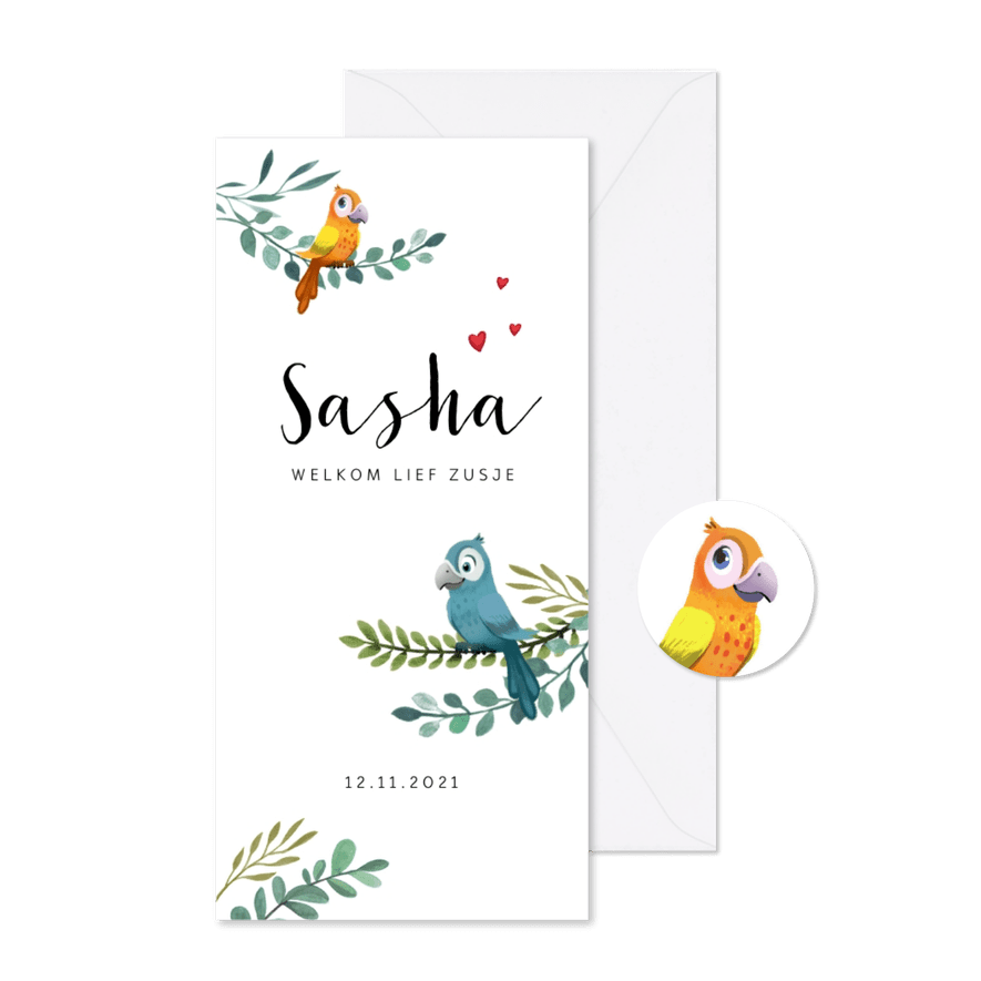 Geboortekaartje broertje of zusje unisex met illustraties - Kaartimpressie