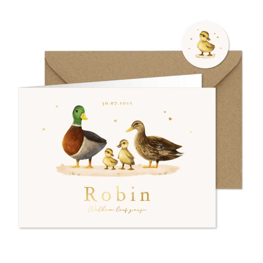 Geboortekaartje broertje zusje eendjes familie gezin - Kaartimpressie