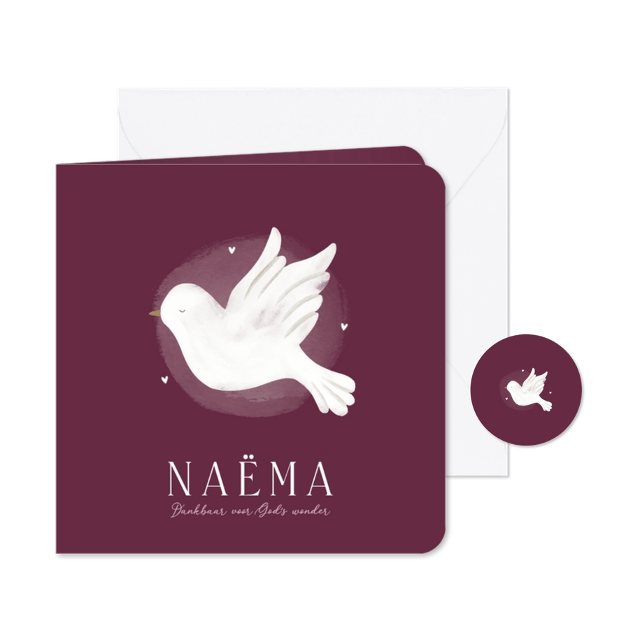 Geboortekaartje christelijk duifje en kleine hartjes - Kaartimpressie