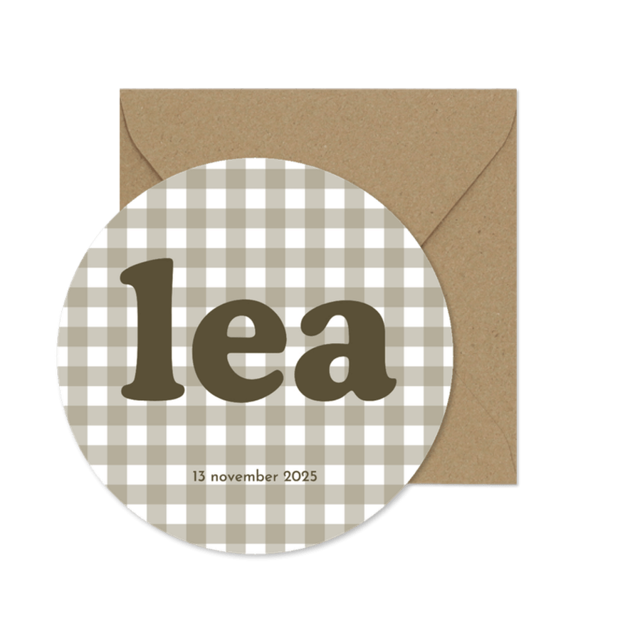 Geboortekaartje cirkel met groen ruitjespatroon - Kaartimpressie
