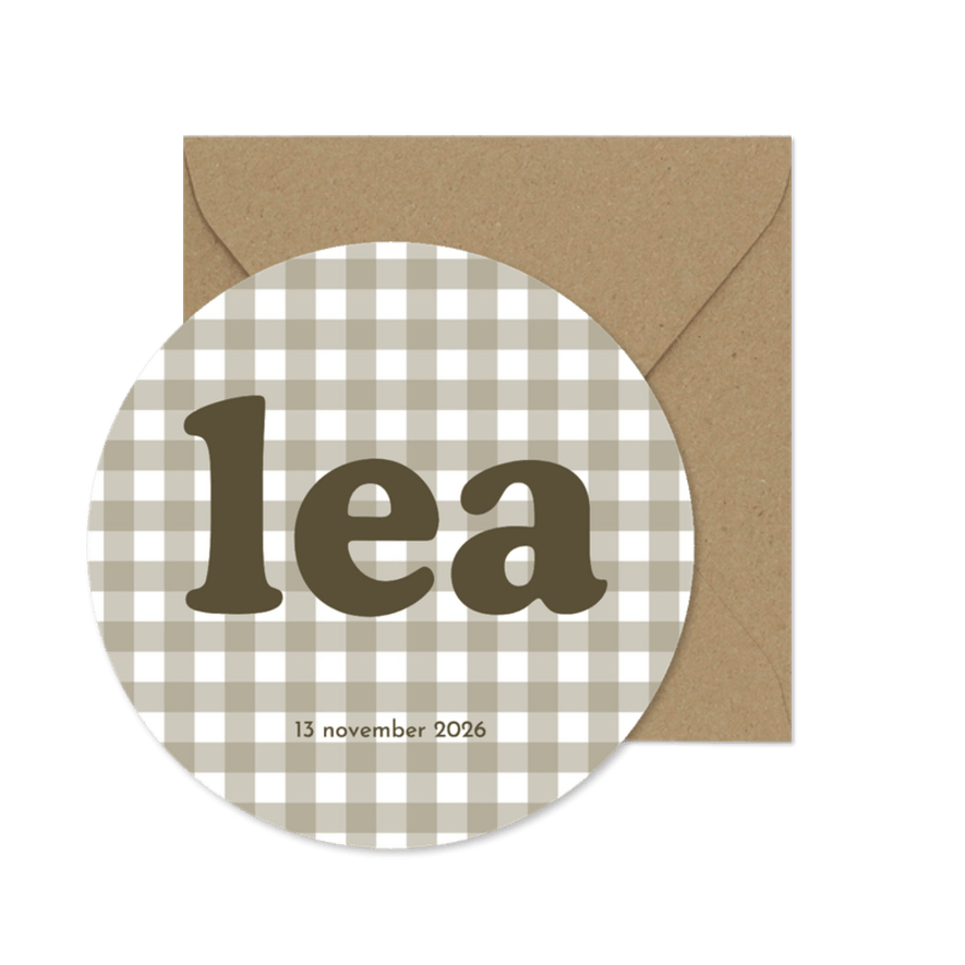 Geboortekaartje cirkel met groen ruitjespatroon - Kaartimpressie