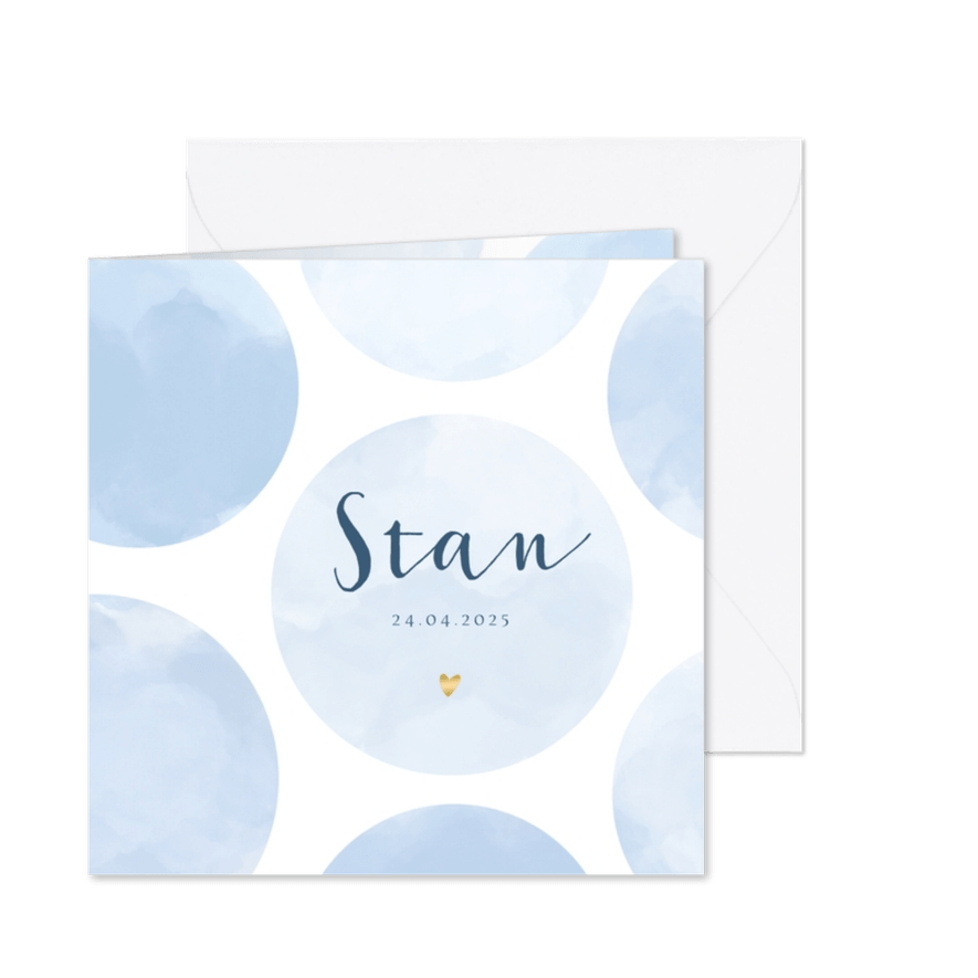Geboortekaartje cirkels hartje lichtblauw - Kaartimpressie