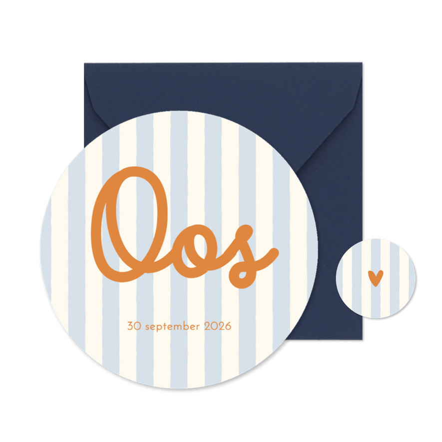 Geboortekaartje cirkelvorm met hippe blauwe streepjes - Kaartimpressie