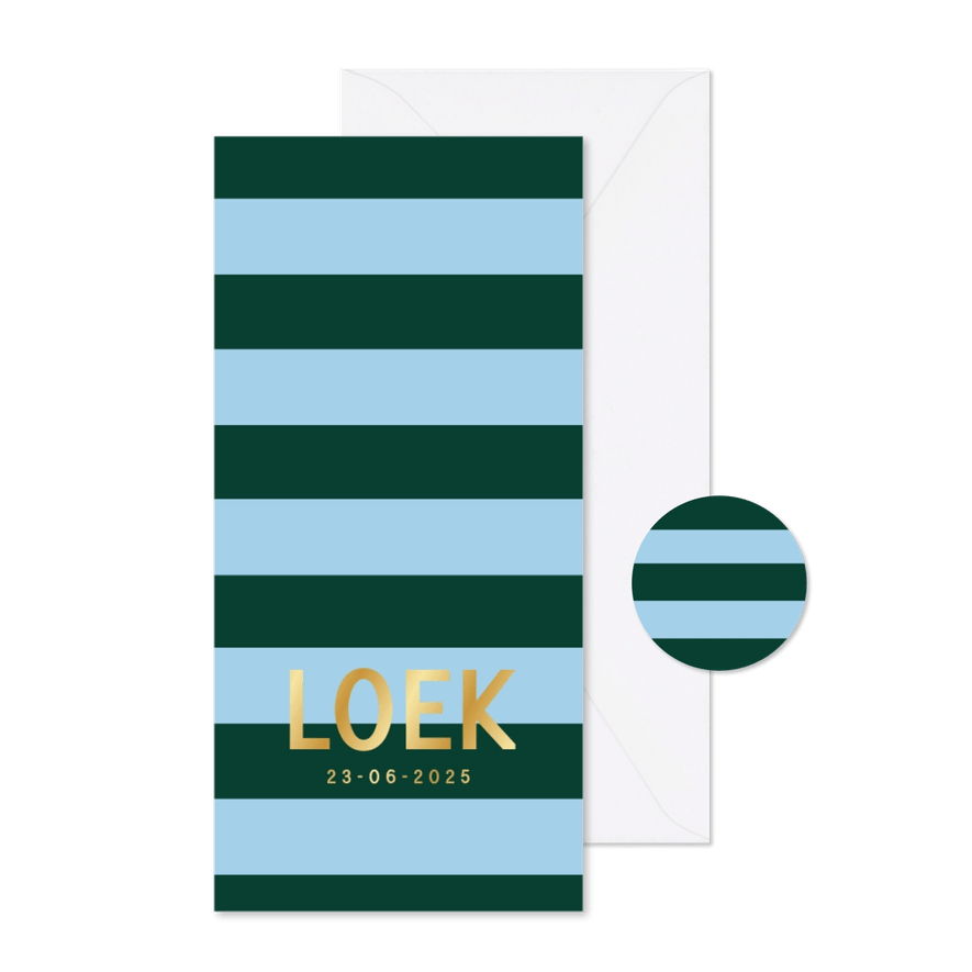 Geboortekaartje colorblocking gestreept groen blauw - Kaartimpressie