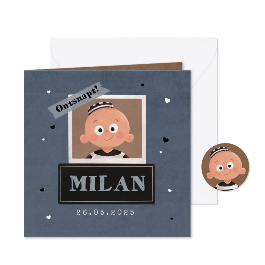 Geboortekaartje crimineel boefje ontsnapt stoer jongen baby - Kaartimpressie
