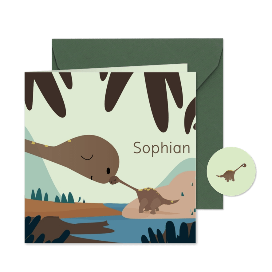 Geboortekaartje Dino/ ouder met kind illustratie - Kaartimpressie