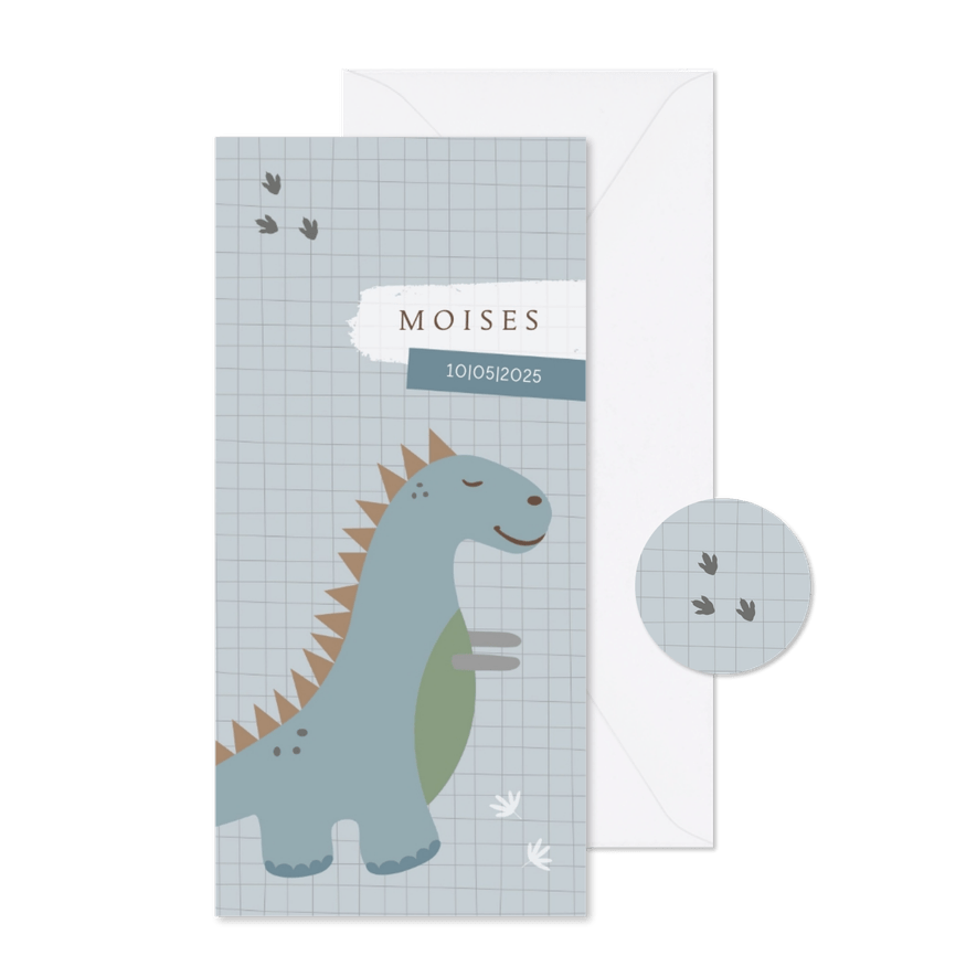 Geboortekaartje dinosaurus t-rex blauw - Kaartimpressie