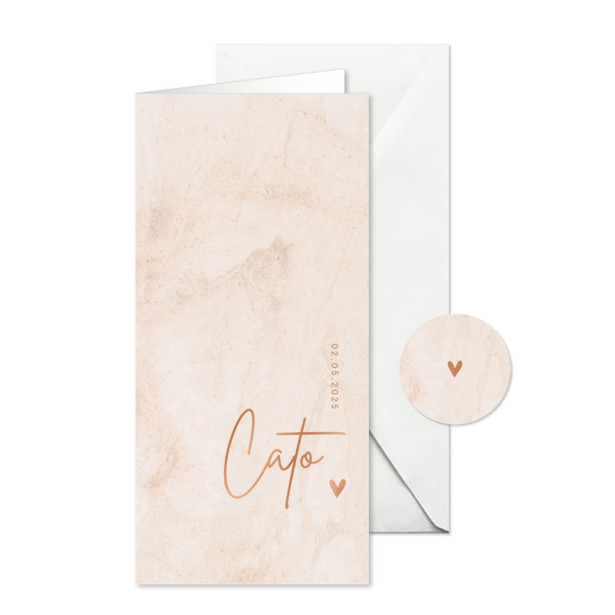 Geboortekaartje dubbel roze marmer en hartje minimalistisch - Kaartimpressie