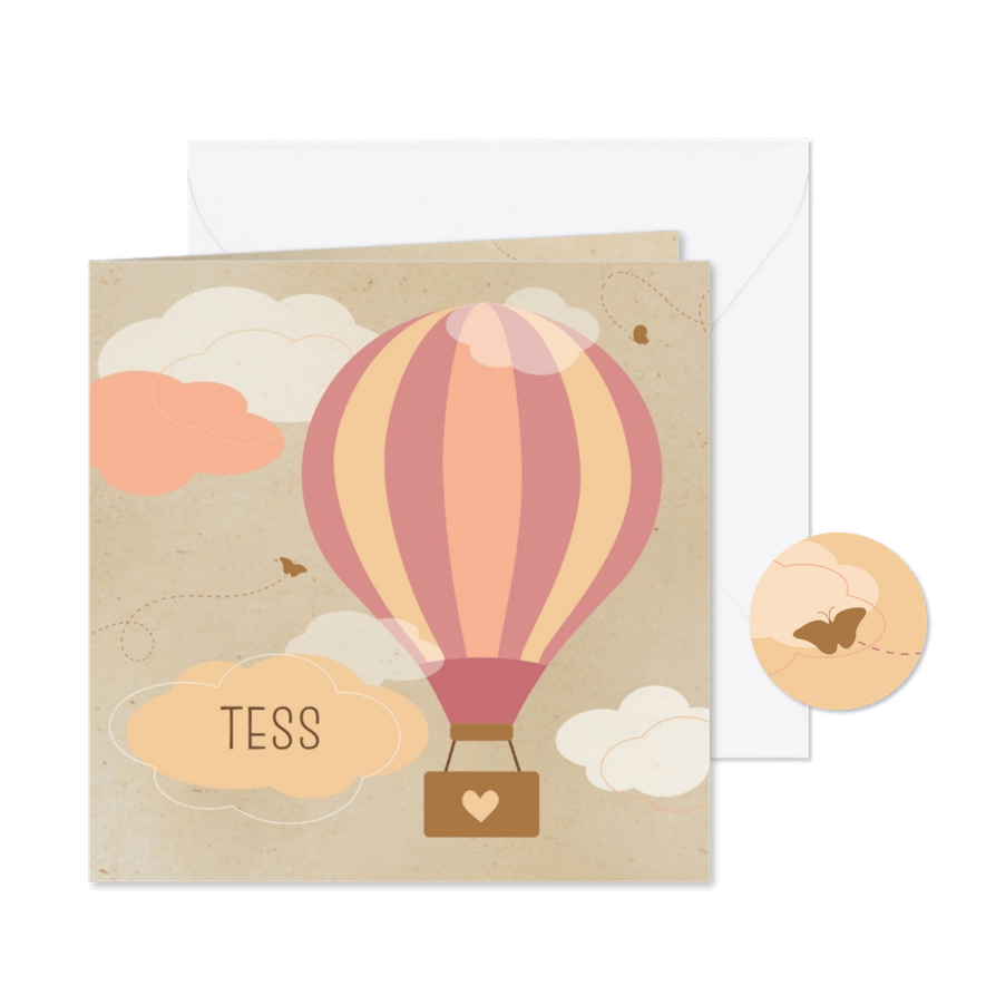 Geboortekaartje een roze luchtballon - Kaartimpressie