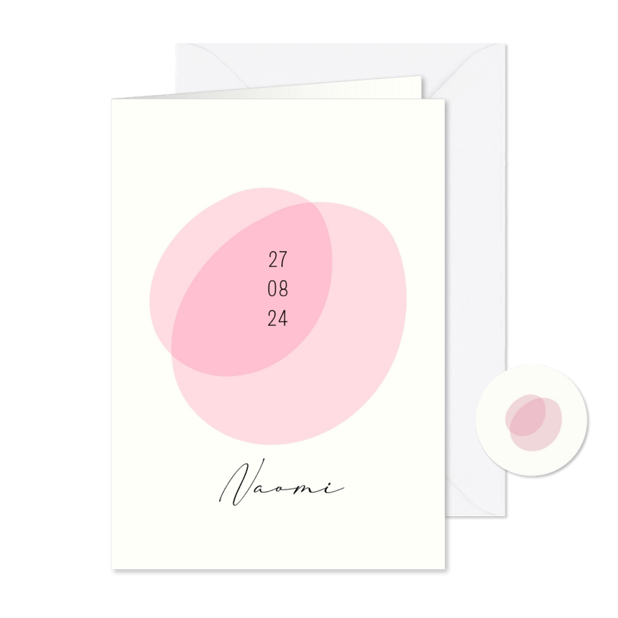 Geboortekaartje eenvoudig roze verf vlek - Kaartimpressie