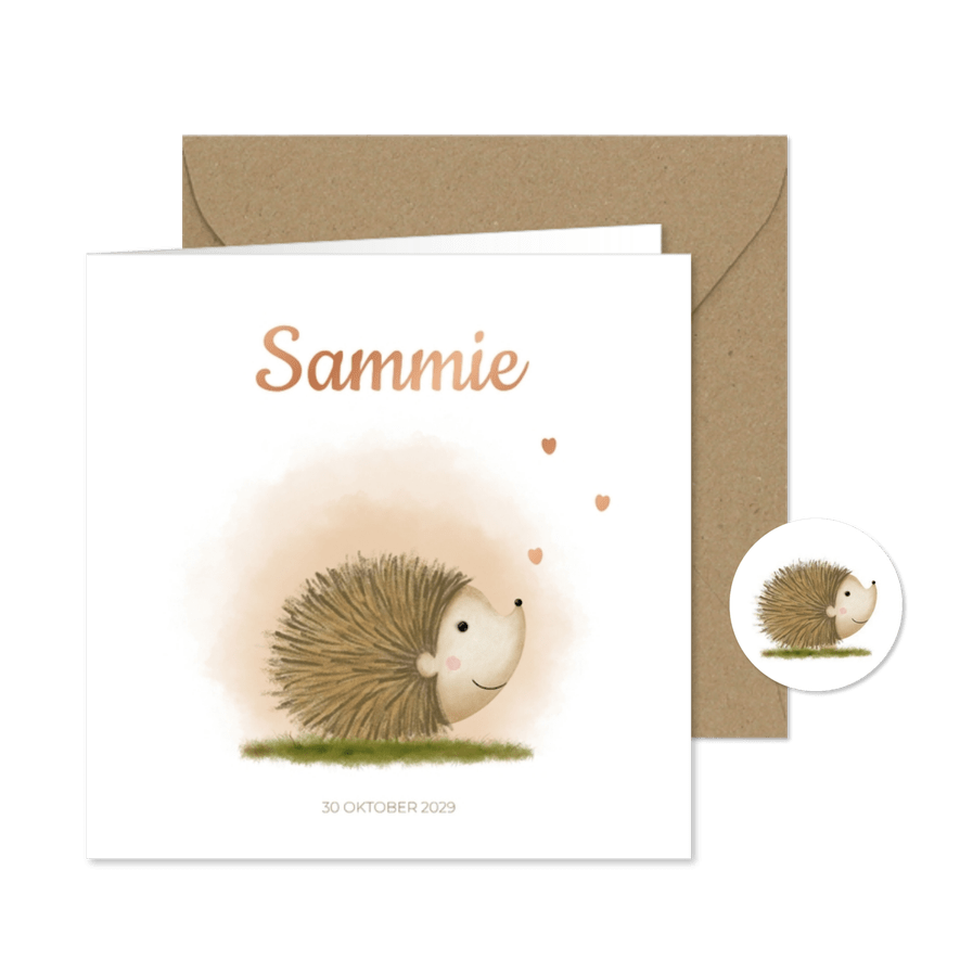 Geboortekaartje egeltje Sammie met hartje - Kaartimpressie