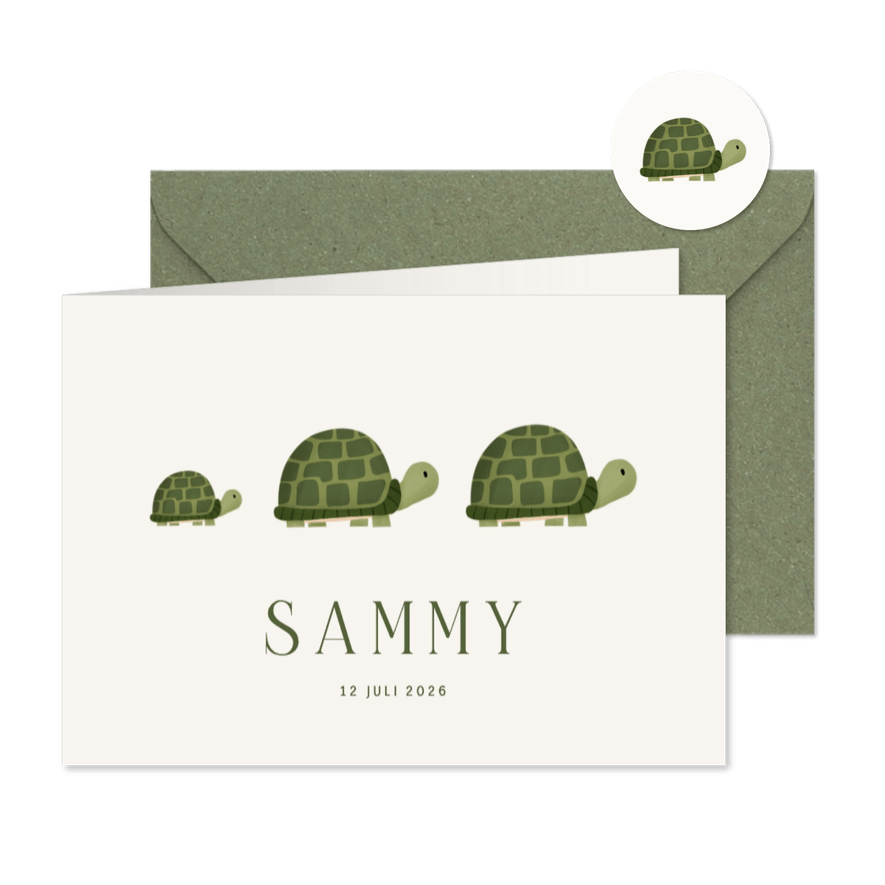 Geboortekaartje familieportret schildpadjes groen - Kaartimpressie