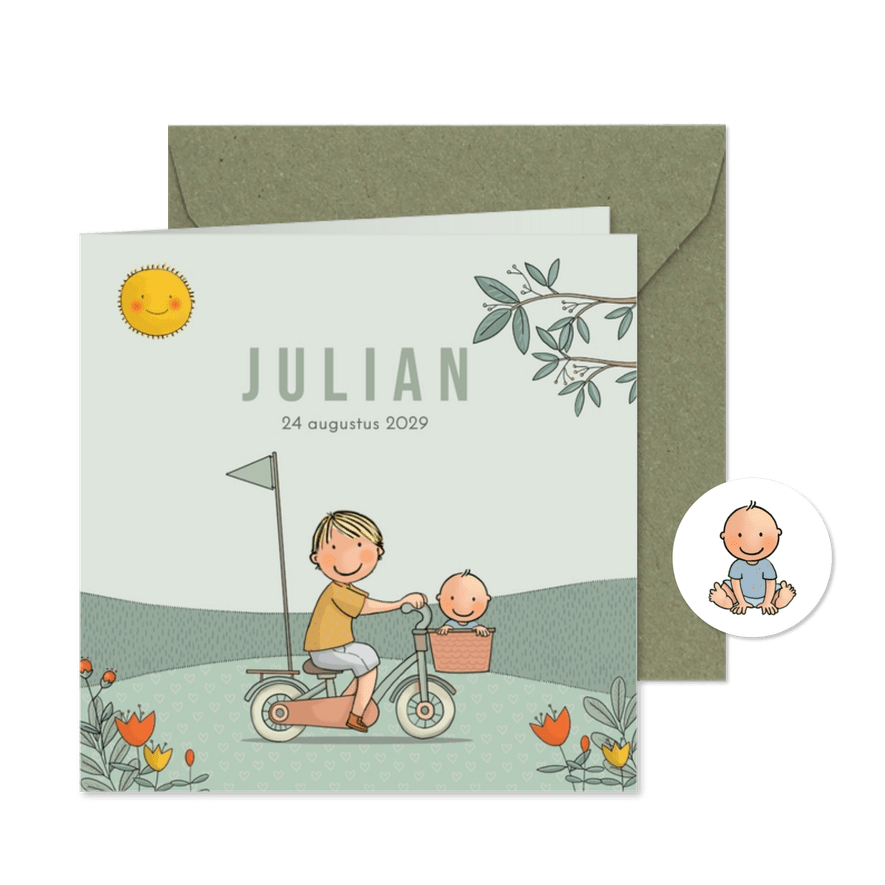 Geboortekaartje fiets bakje broer - Kaartimpressie