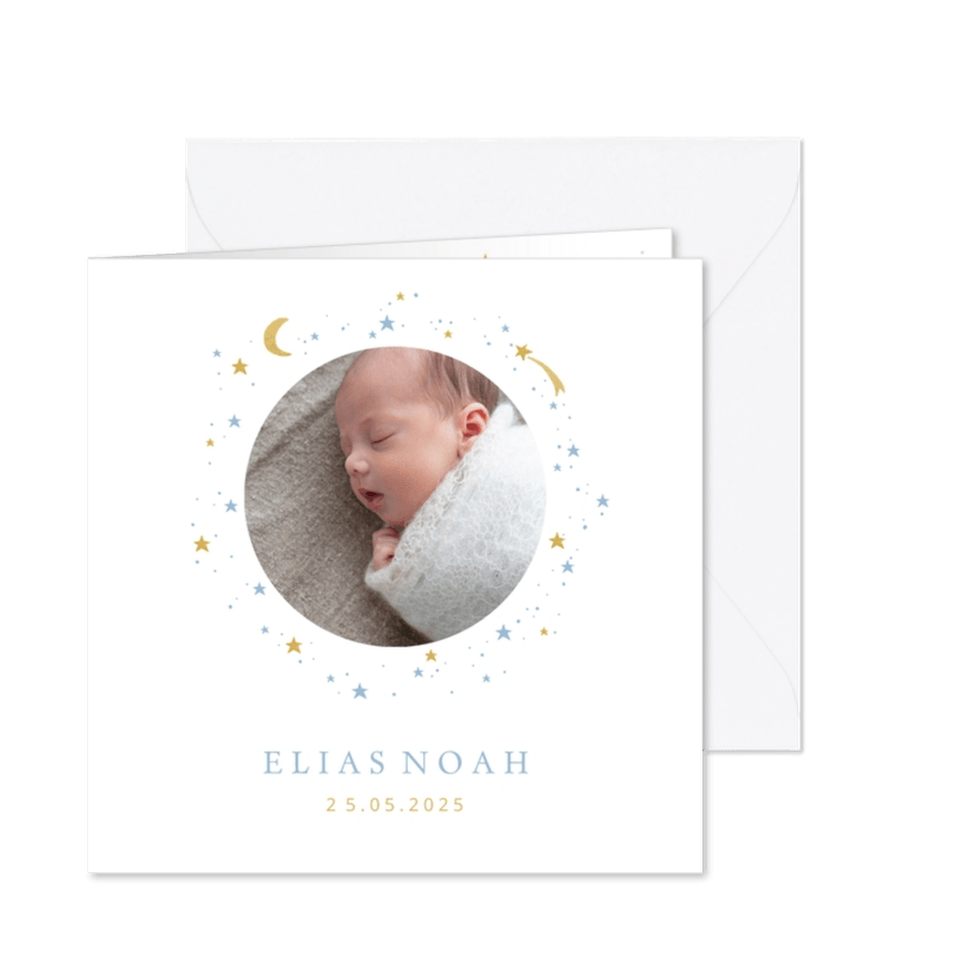 Geboortekaartje foto maan sterren jongen - Kaartimpressie