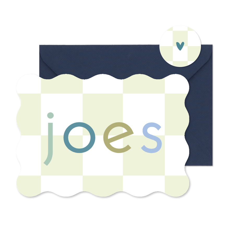 Geboortekaartje gekleurde naam met groene blokjes wave vorm - Kaartimpressie