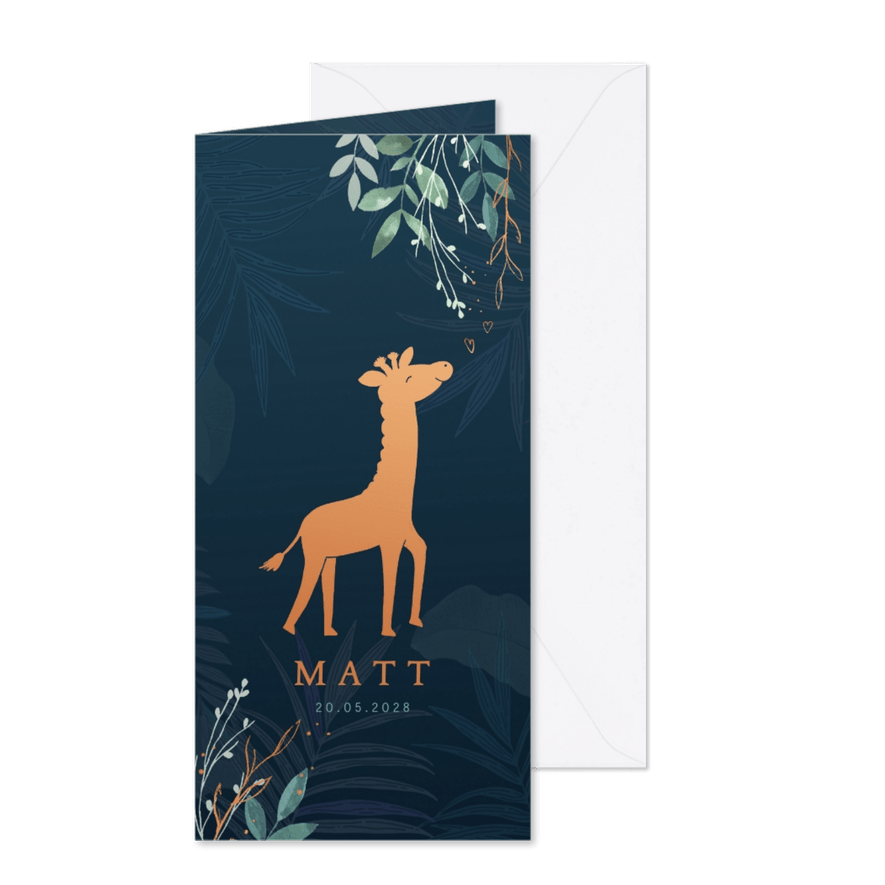 Geboortekaartje giraf koperlook - Kaartimpressie
