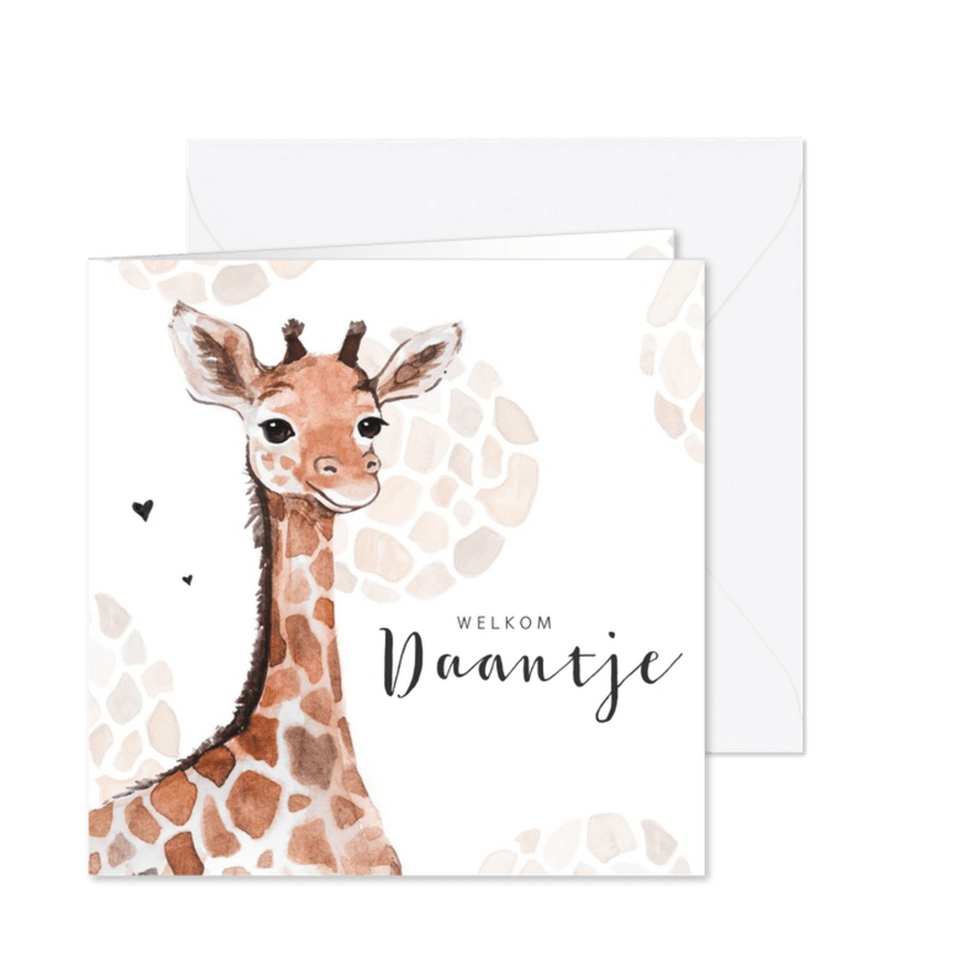 Geboortekaartje giraf patroon lief jongen meisje hartjes - Kaartimpressie