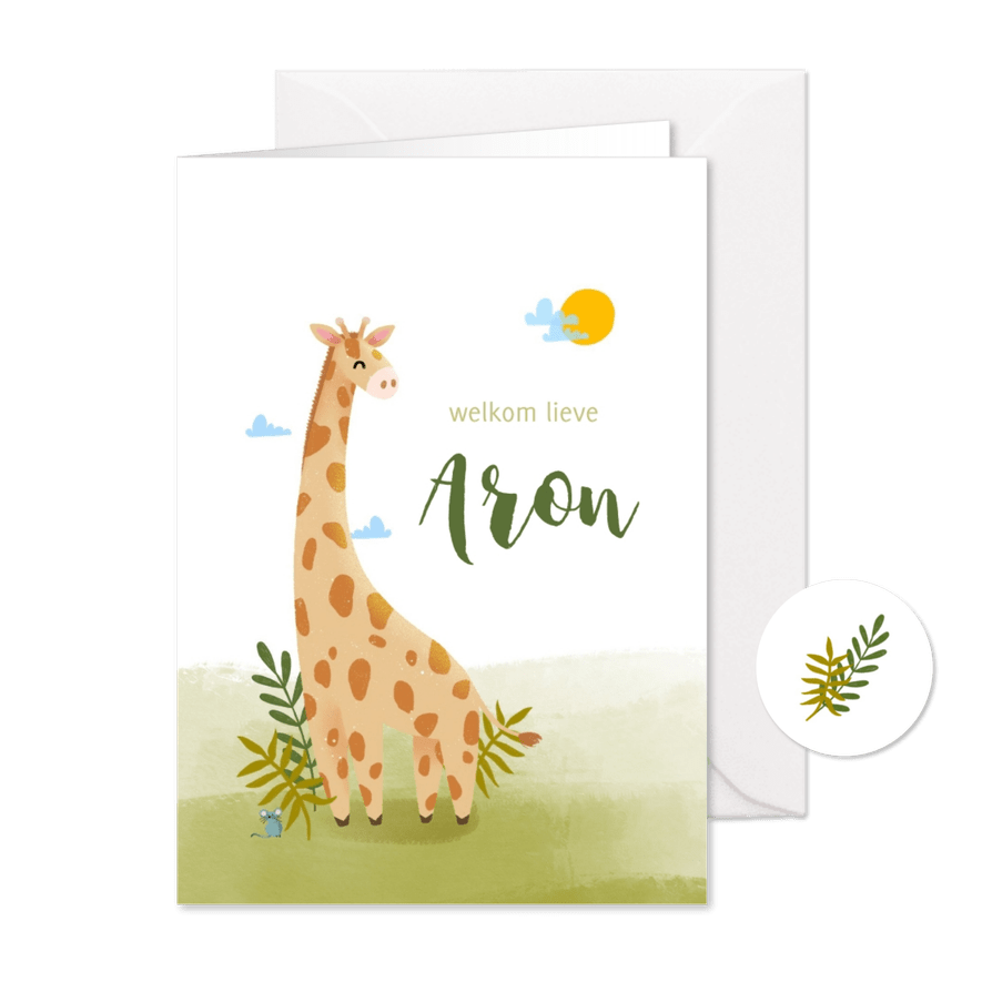 Geboortekaartje giraffe botanisch groen - Kaartimpressie