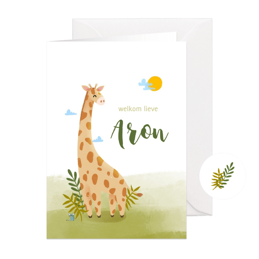 Geboortekaartje giraffe botanisch groen - Kaartimpressie