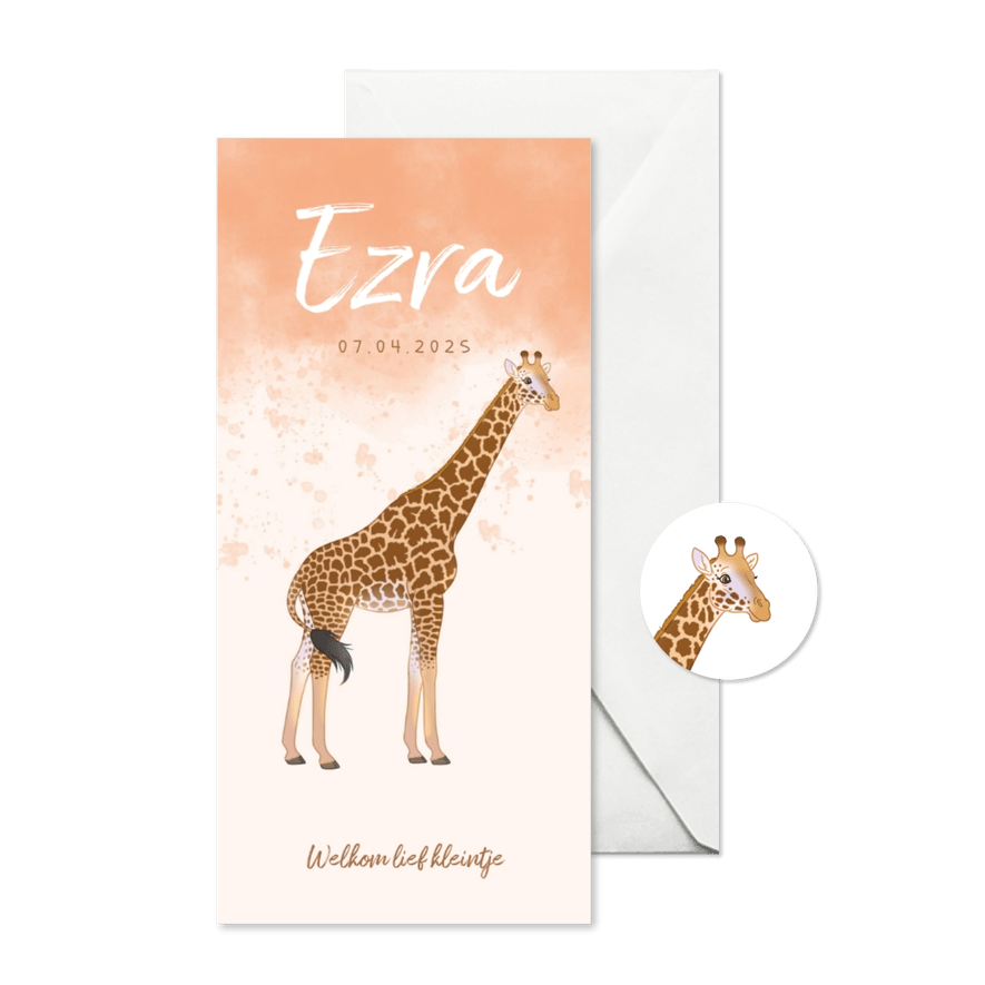 Geboortekaartje giraffe lief waterverf - Kaartimpressie