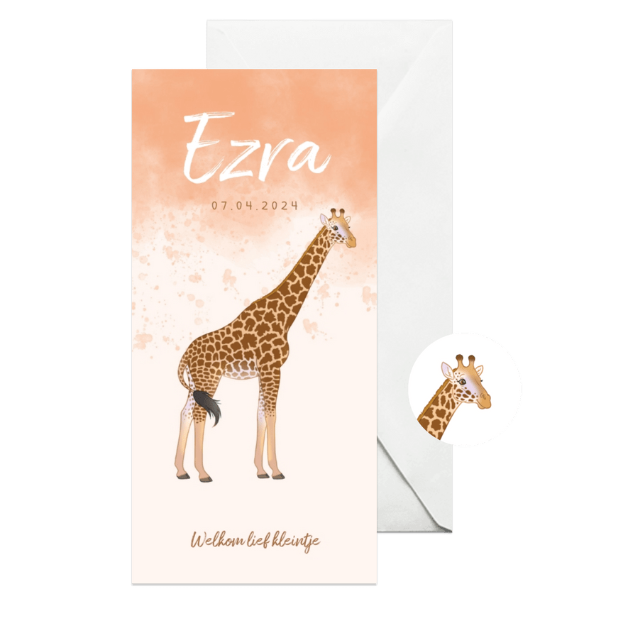 Geboortekaartje giraffe lief waterverf - Kaartimpressie