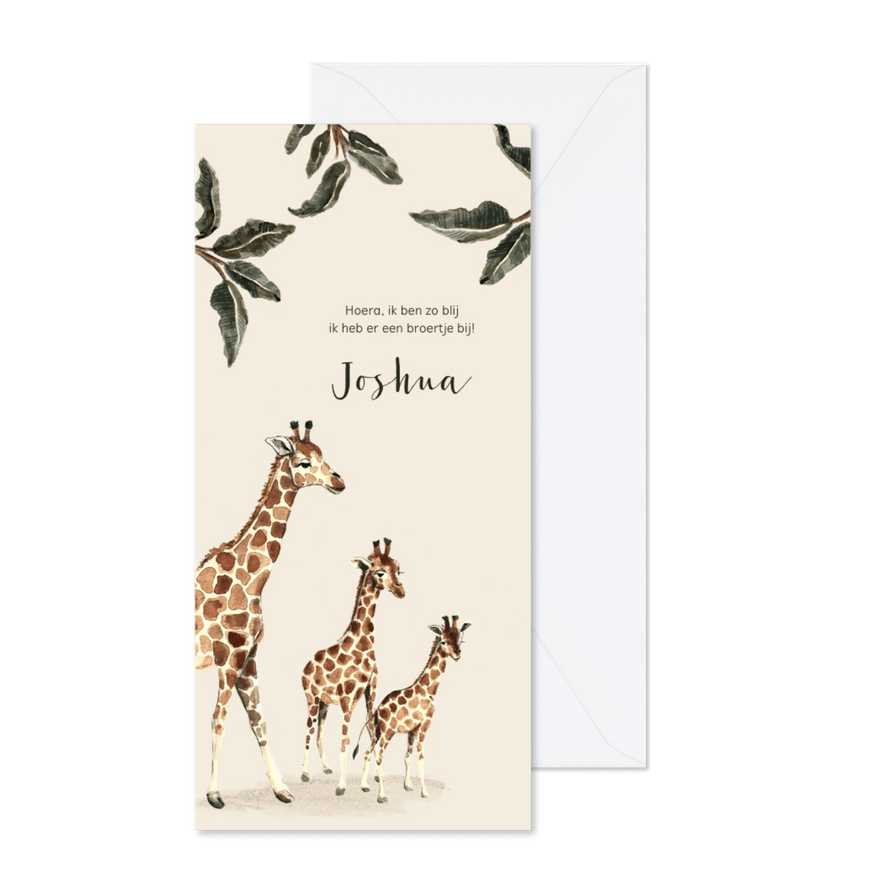 Geboortekaartje giraffen voor een tweede kindje - Kaartimpressie