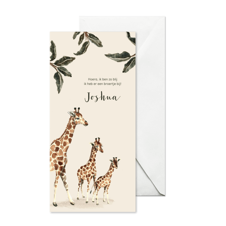 Geboortekaartje giraffen voor een tweede kindje - Kaartimpressie